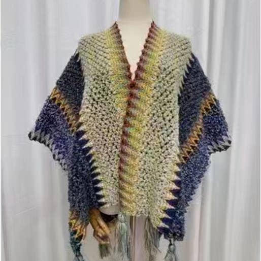 Rosa Clothing - Wholesale Kimono - Women's - Western Colorful Pop stripe Crochet Cardigan kimono shawl14