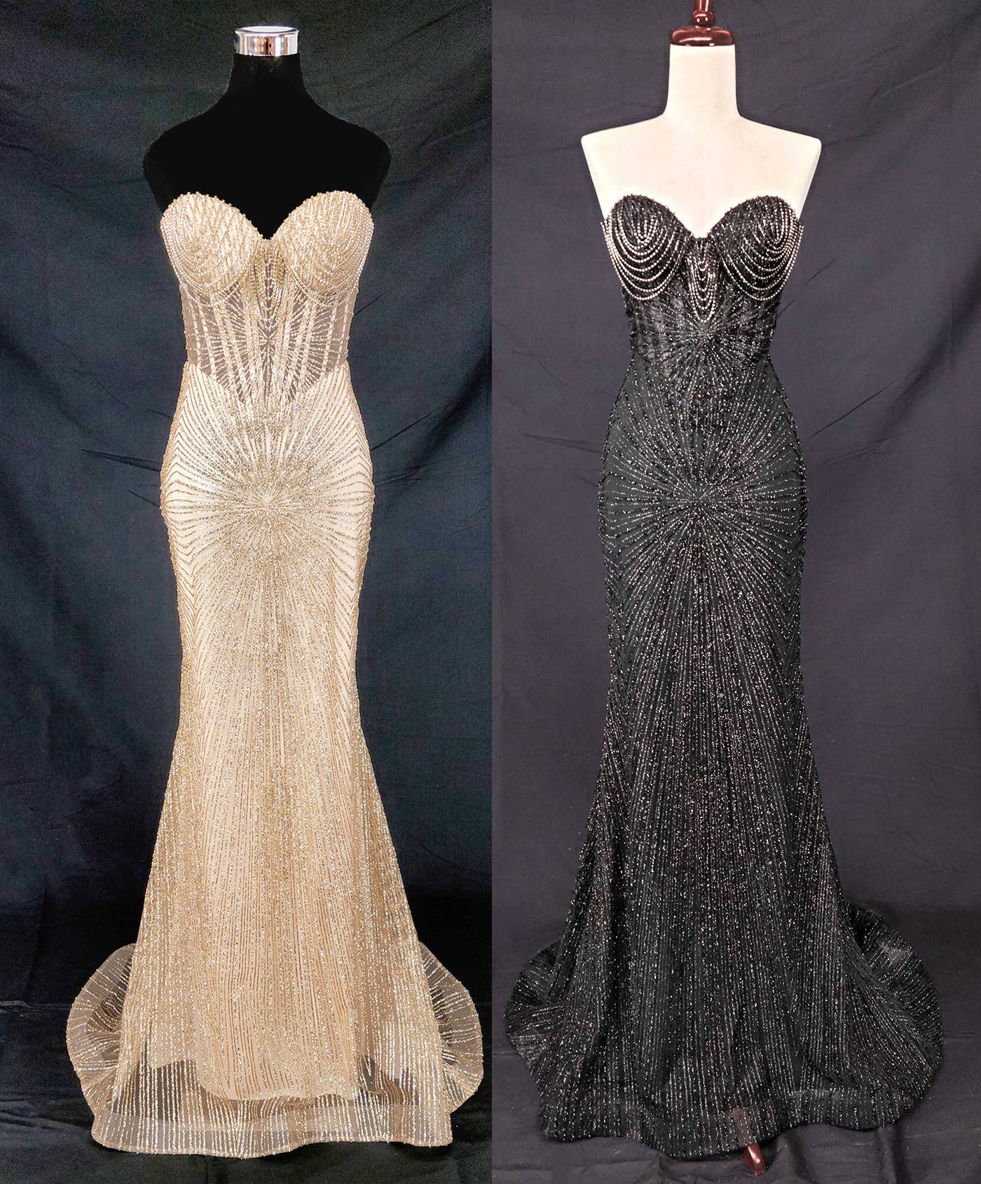 Chicas - Wholesale Gown - Women's - Long sparkling mermaid dress with hanging jewels CF0013