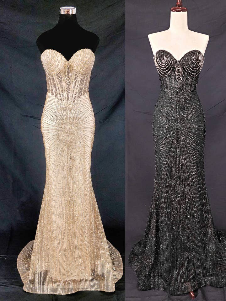 Chicas - Wholesale Gown - Women's - Long sparkling mermaid dress with hanging jewels CF0013