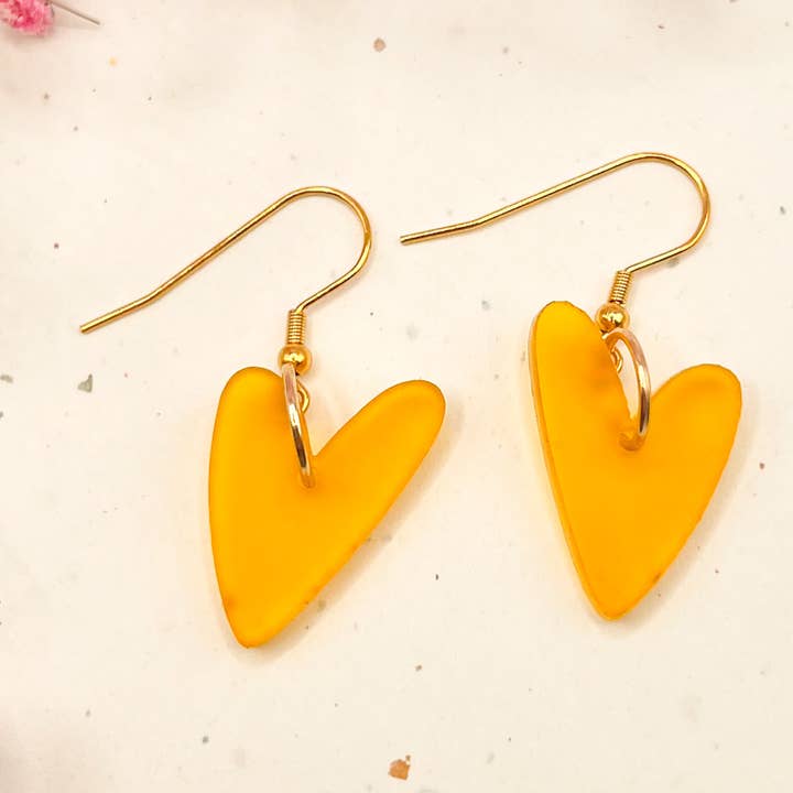 (Yellow) Lover Heart Charm Acrylic Earrings for wholesale by Hoity Toity Goods