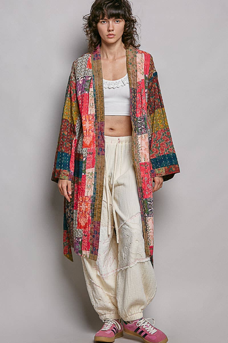 TAUPE PINK MULTI Long Sleeve Padded Kimono Jacket for wholesale on Faire4
