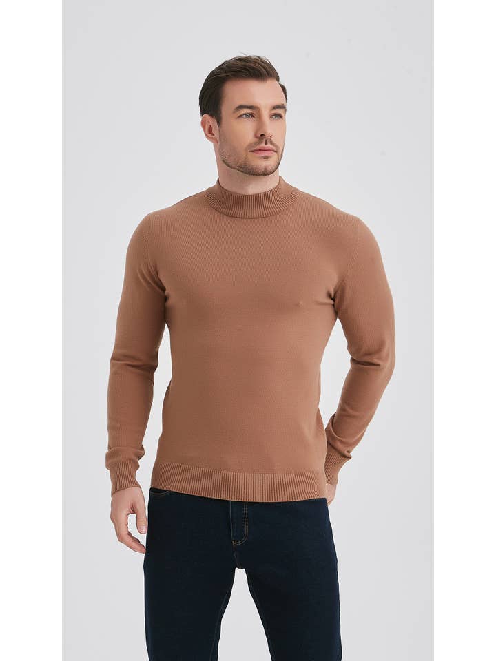 Yves Enzo - Wholesale Gebreide trui - Heren - Camelkleurige truien met trechterhals