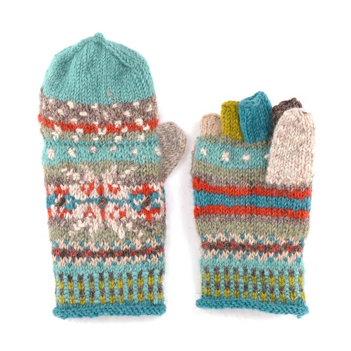 Moufles convertibles en laine Jasper avec motif tricot nordique pour la vente par Lost Horizons Canada