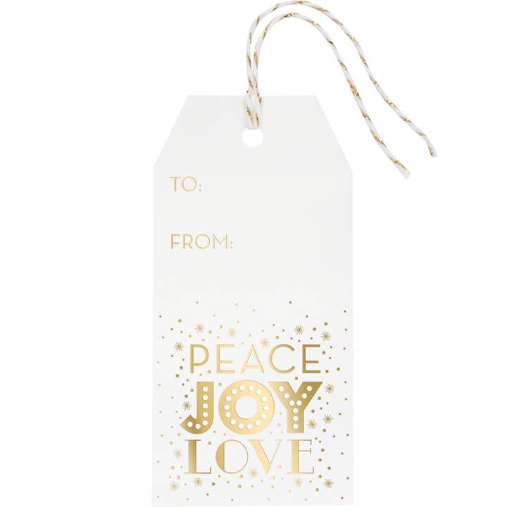 Gold Foil Peace Joy Love Hang Tags for wholesale by Paper Source Wholesale