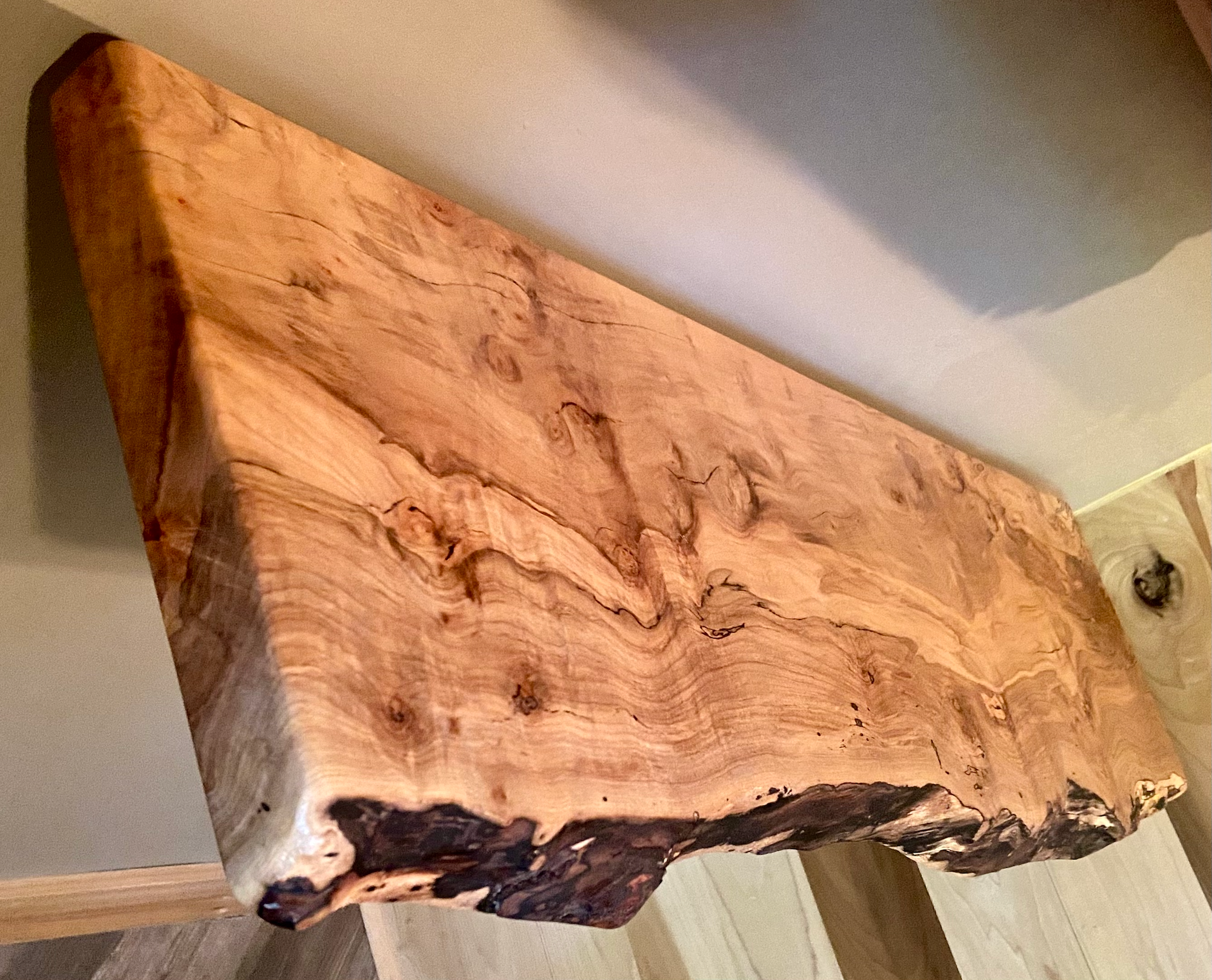 Steel Oak - Wholesale Wall Mounted Shelf - Live Edge Spalted Maple, Ambrosia Maple Wood Floating Shelf15