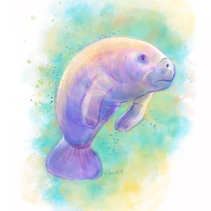 Dawn of Designs - Wholesale Art Print - Watercolor Manatee Art Print1