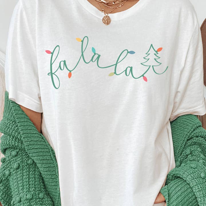Fa La La Christmas Lights Graphic Tee for wholesale by Kissed Apparel