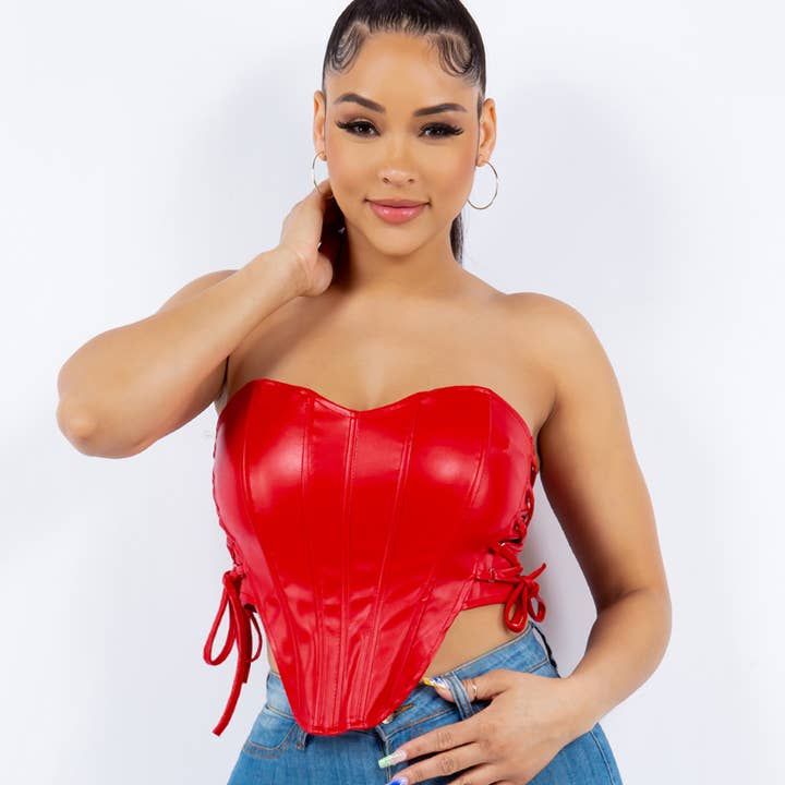 T6276 Corset à lacets en cuir PU pour la vente par Uptown Apparel