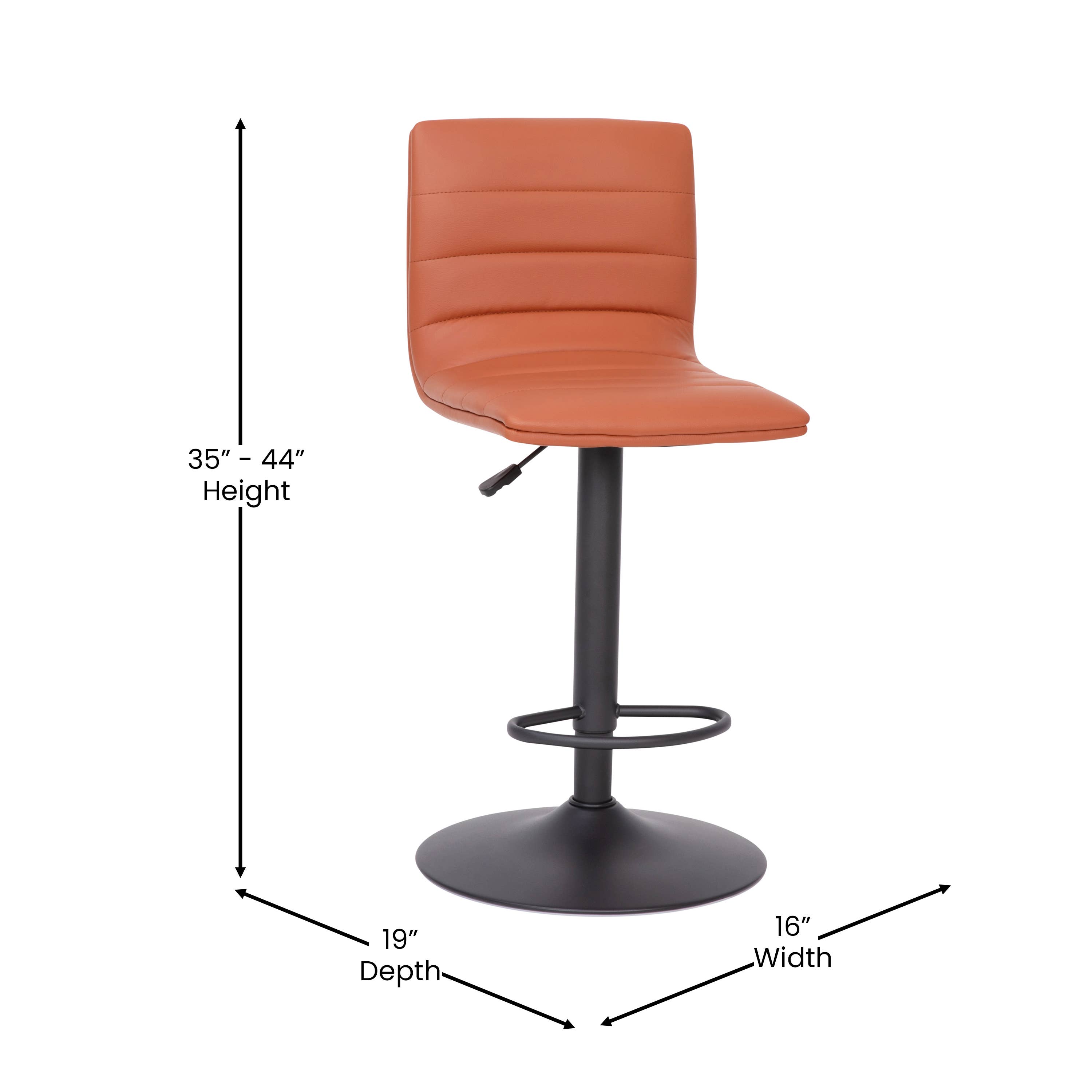 Cognac Vinyl Adjustable Barstool with Black Base for wholesale on Faire3