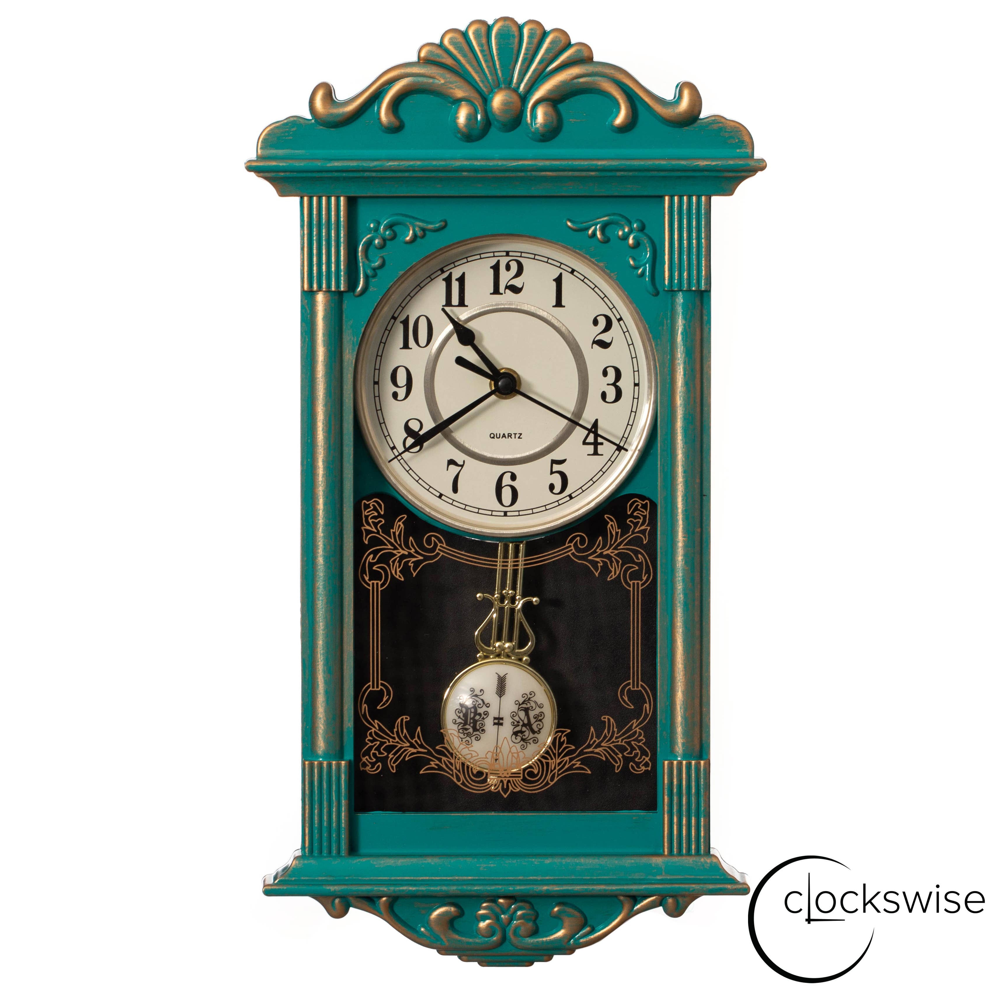 Quickway Imports - Wholesale Wall Clock - Vintage Grandfather Wood Looking Plastic Pendulum Wall Clock23