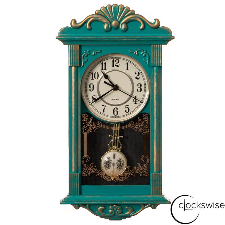 Quickway Imports - Wholesale Wall Clock - Vintage Grandfather Wood Looking Plastic Pendulum Wall Clock23
