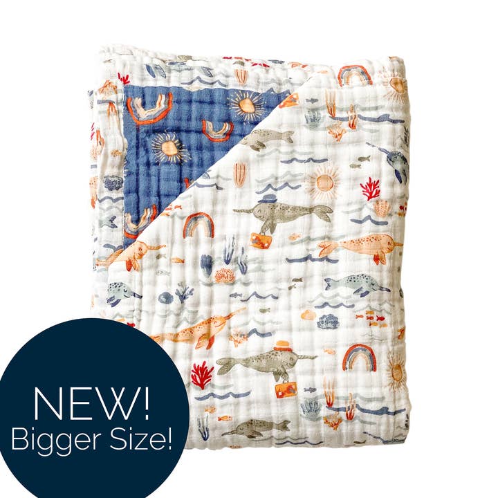Narwhal + Sunshine Classic Muslin Super Snuggle Blanket for wholesale by Bebe au Lait