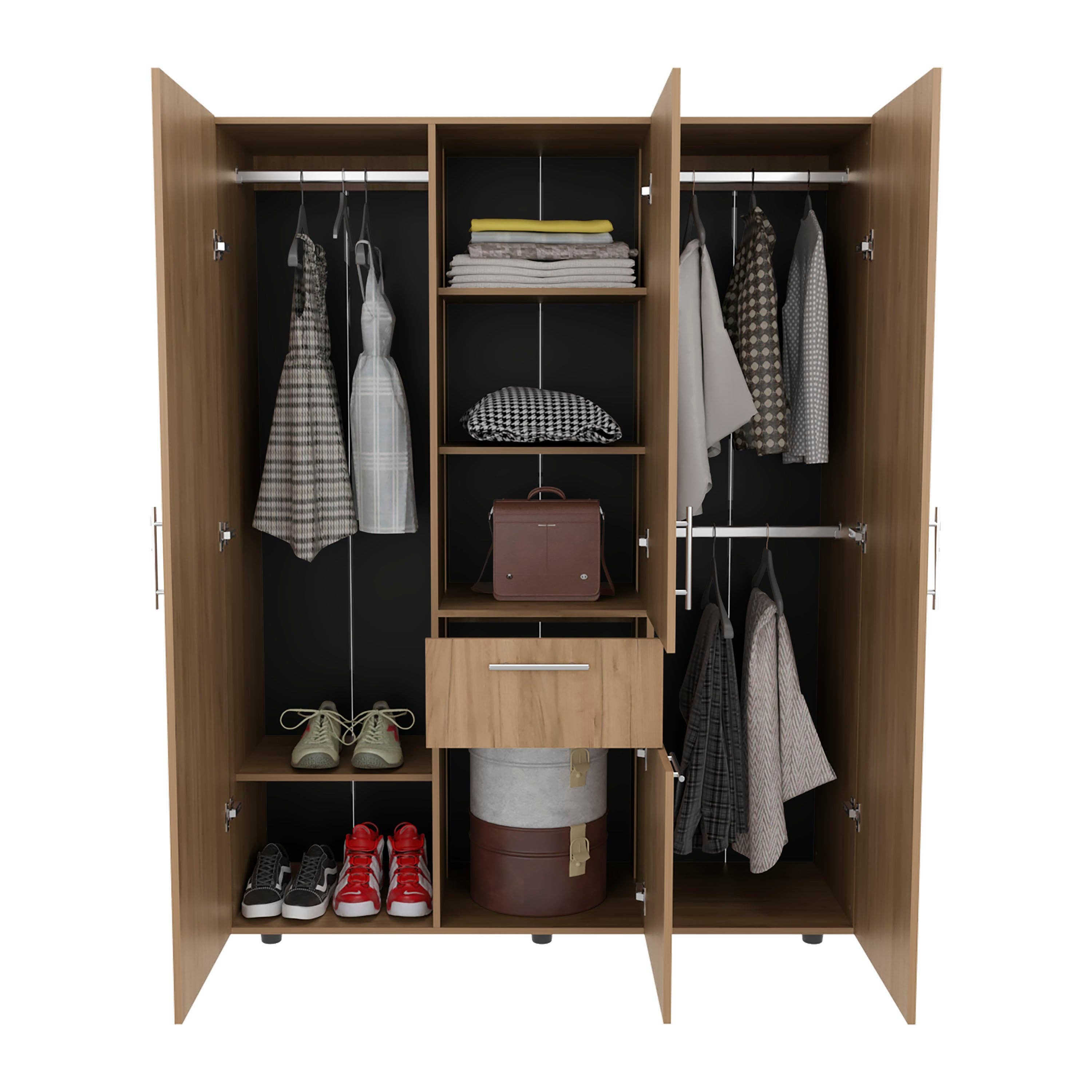 Natural Oak Bariloche 70" High Four- Door, One Drawer Armoire With Three Hanging Rods, Seven Shelves Bedroom, Wardrove, Closet for wholesale on Faire2