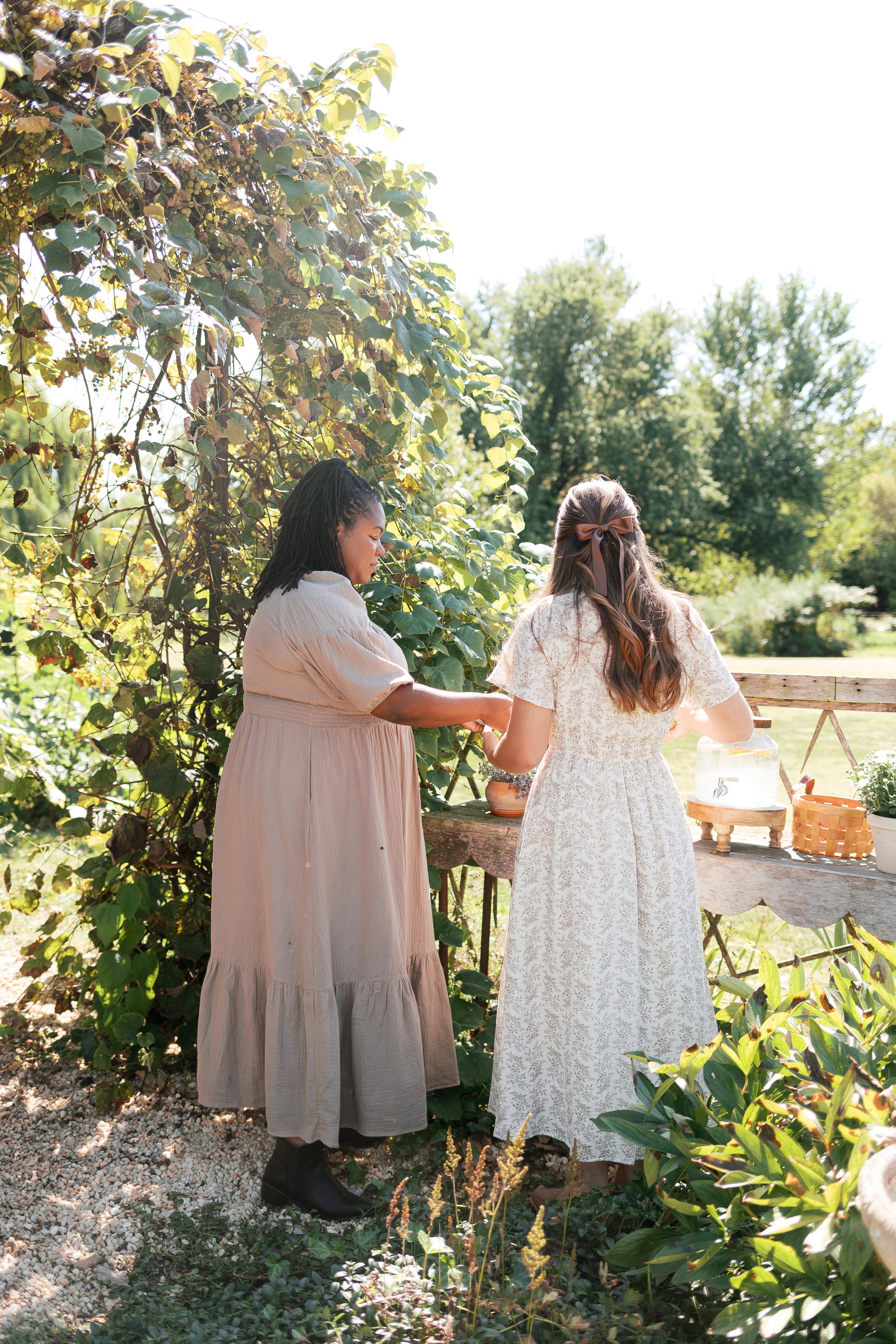 Ivory 'Cynthia' Botanical Print Cotton Gauze Midi Dress for wholesale on Faire13