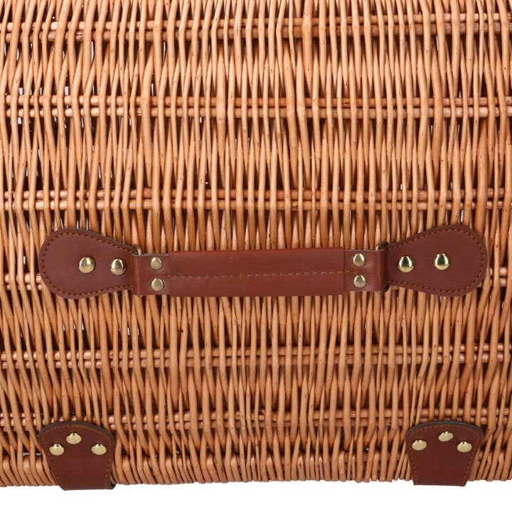 Natural Bombé Wicker Picnic Basket with Shoulder Strap Rectangular for wholesale on Faire