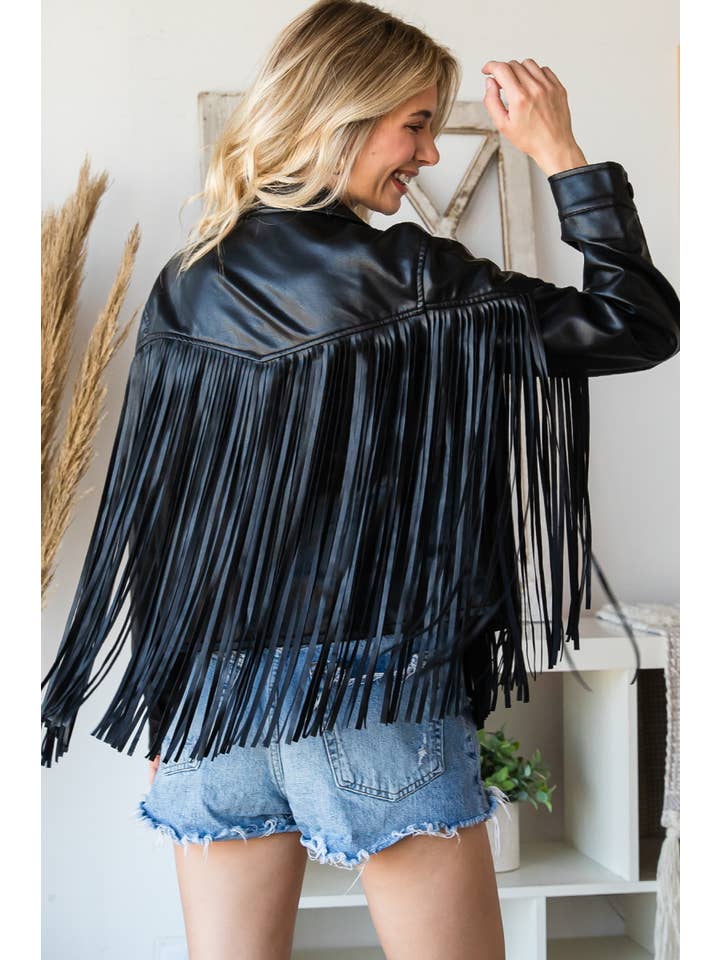 Veveret - Wholesale Leather Jacket - Women's - Fringed Faux Leather Vintage Moto jacket