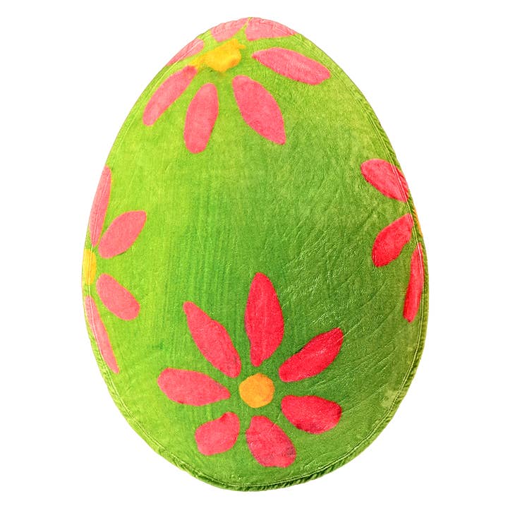 Green Pink Flower Easter Egg Shaped Blanket 60" x 44" for wholesale by The Fun Home Novelty Company
