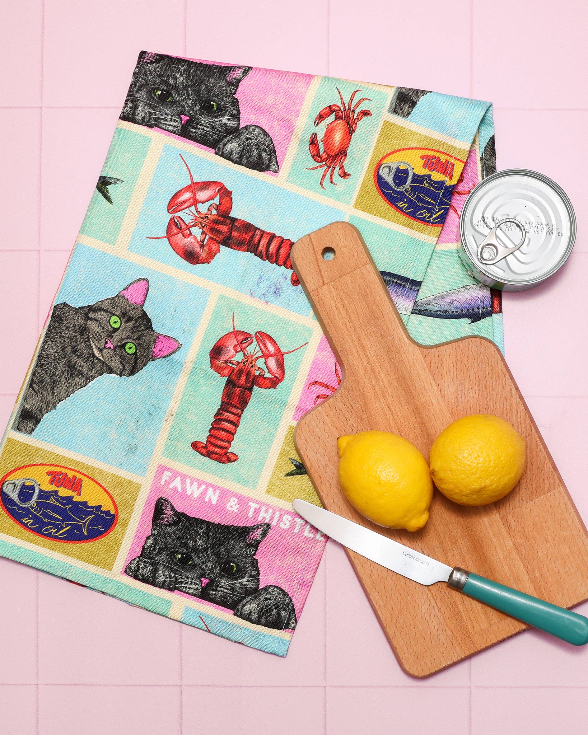Fawn & Thistle Ltd (US Duties Paid) - Wholesale Tea towel - Cat's Kitchen Tea Towel | 100% Cotton Dish Towel | Sardines1