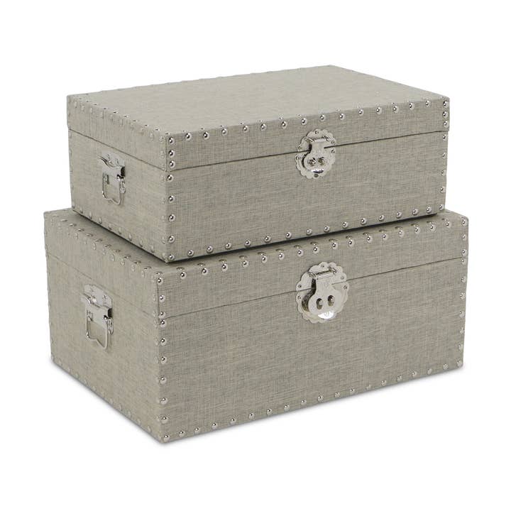 Isra Set of 2 Studded Linen Mini Trunks for wholesale by Cheungs Home Decor