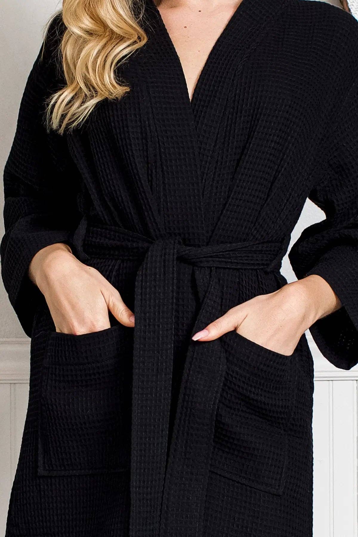 Lotus Linen – wholesale Robe – Women's – Knee-Length Waffle Robe for Women48