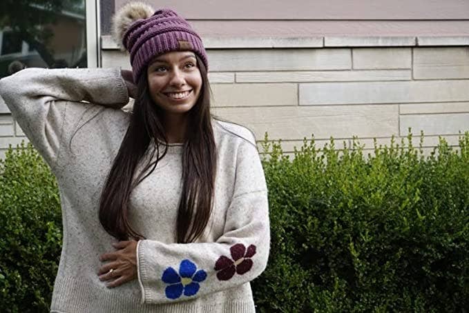 Funky Junque – wholesale Beanie – Women's – C.C Faux Fur Pom Beanie - Coco Berry1