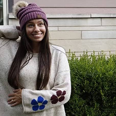 Funky Junque – wholesale Beanie – Women's – C.C Faux Fur Pom Beanie - Coco Berry1