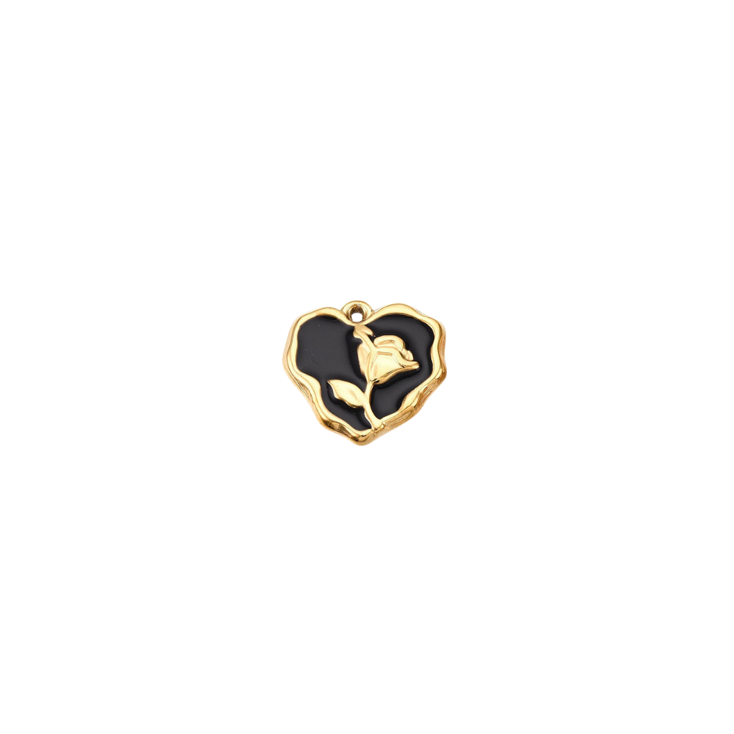 The Charm Bar Company – wholesale Individual charm/pendant – Gold Midnight Rose Heart Charm0