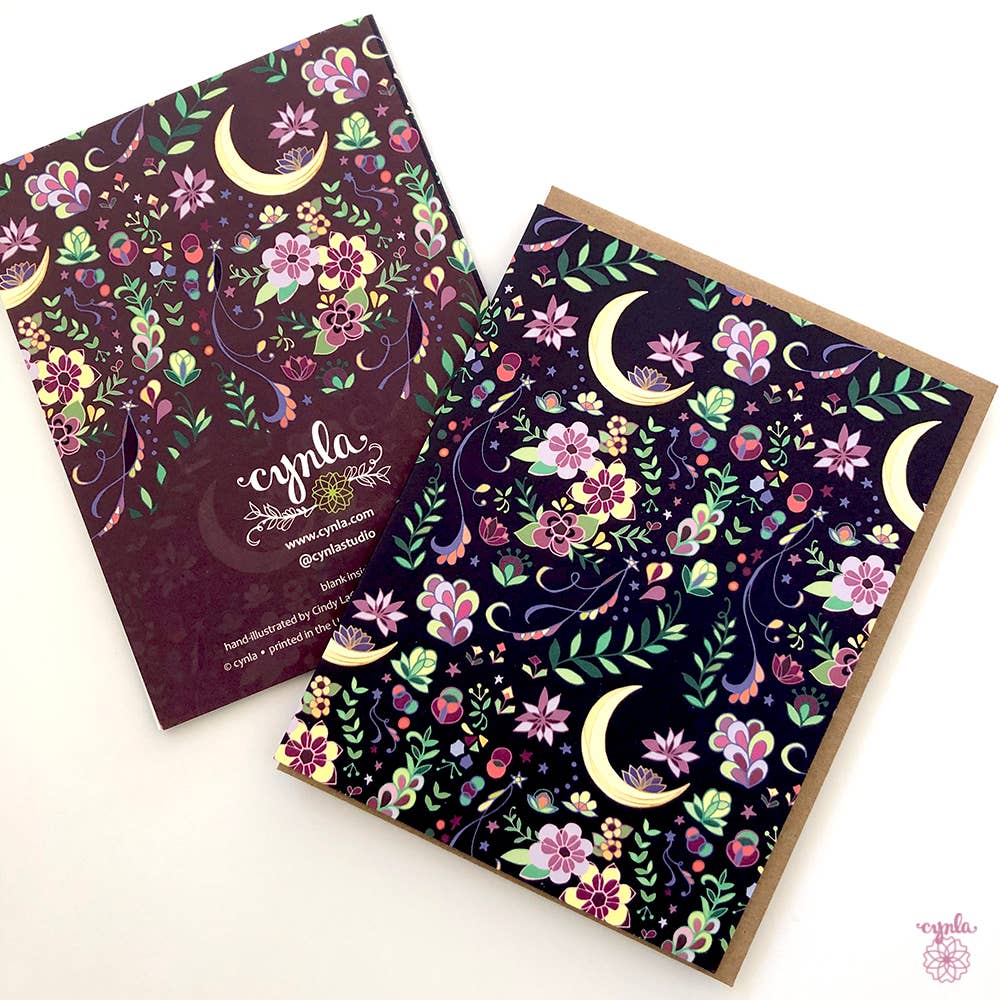 Cynla - Wholesale Everyday Greeting Card - BOX of 8 Crescent Moon floral Pattern Greeting Cards1