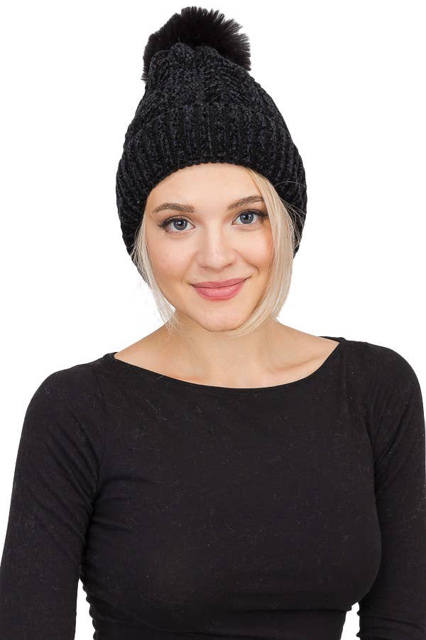 Cap Zone - Wholesale Beanie - Women's - Velvet Fleece Chevron Ribbed Knit Beanie10