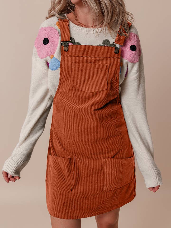 LALA LOO - Wholesale Overalls - Women's - Corduroy Front Pockets Sleeveless Overall Dress3