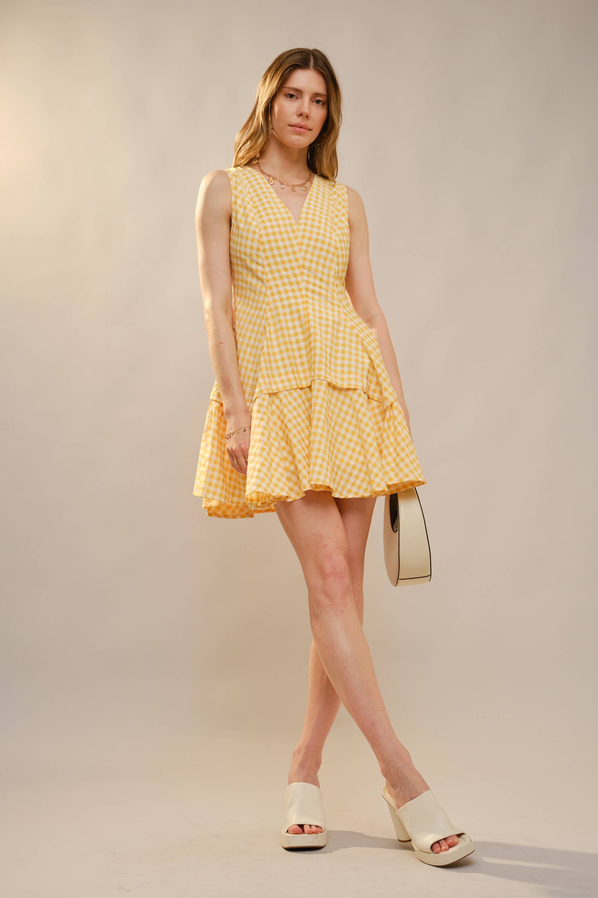 Blue B - Wholesale Dress - Women's - 47022D - Gingham Flare Mini Dress4