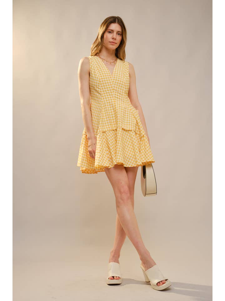 Blue B - Wholesale Dress - Women's - 47022D - Gingham Flare Mini Dress4