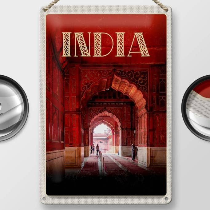 Femer - Vente Pancarte - Panneau de voyage en étain pour mosquée intérieure de l'Inde, 20 x 30 cm, rouge1