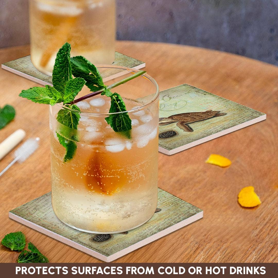 3dRose - Wholesale Coasters - 3dRose, Vintage Illustration Of Sea Turtle And Nest, Coaster2