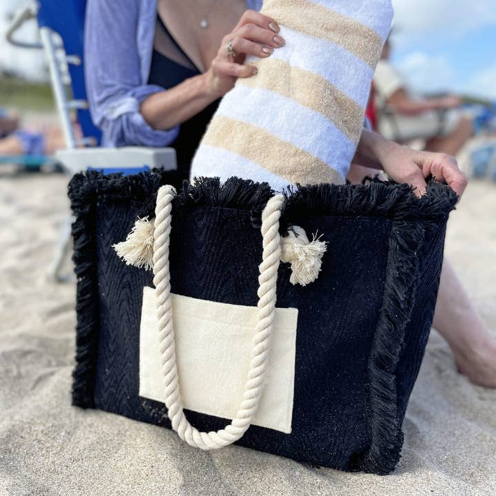 Terry Fringe Tote With Wristlet for wholesale by Sprigs