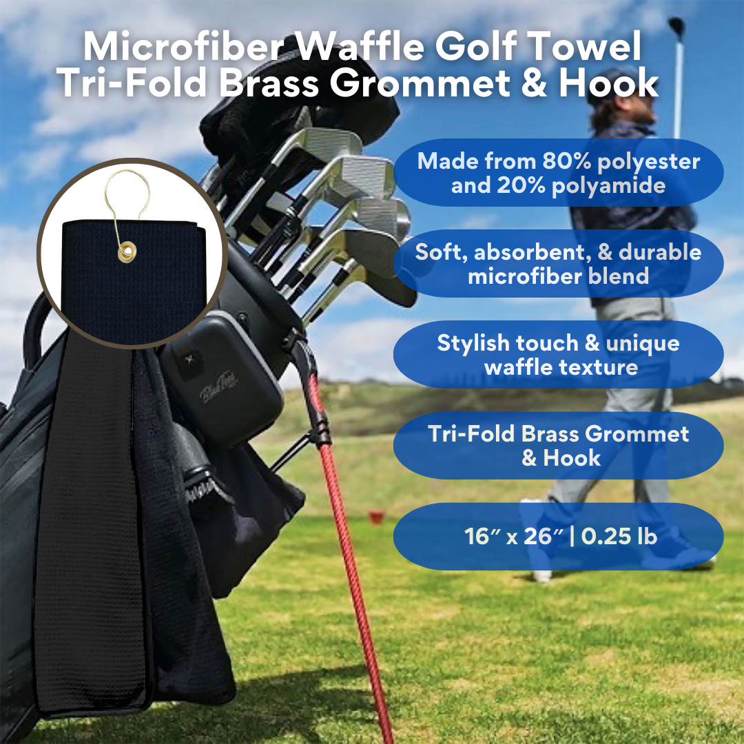 Pro Towels - Wholesale Sports Towel - Tri-Fold Microfiber Waffle Golf Towel: Grommet & Hook2