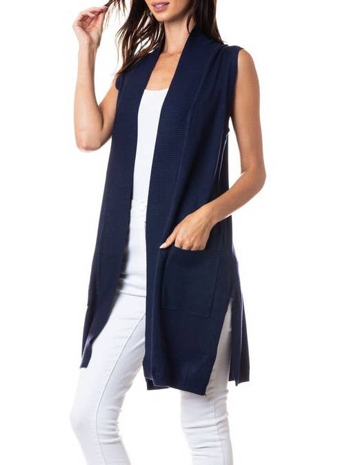 Newself Collection - Vente Cardigan – femme - Cardigan long sans manches ouvert sur le devant1