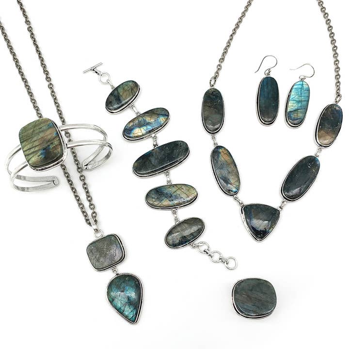 Anju Jewelry - Wholesale Cuff Bracelet - Kashi Semiprecious Stone Cuff Bracelet - Labradorite