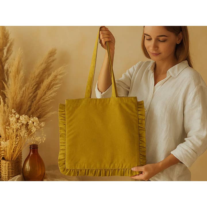 House of Kraft Jewelry & Accessories - Wholesale Tote bag – Women's - Canvas Ruffle Tote | Canvas Colored Tote Bag | Unbranded 20