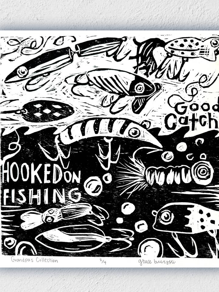 Printmaking Lure Collection Sticker for wholesale by Little Rocks Design