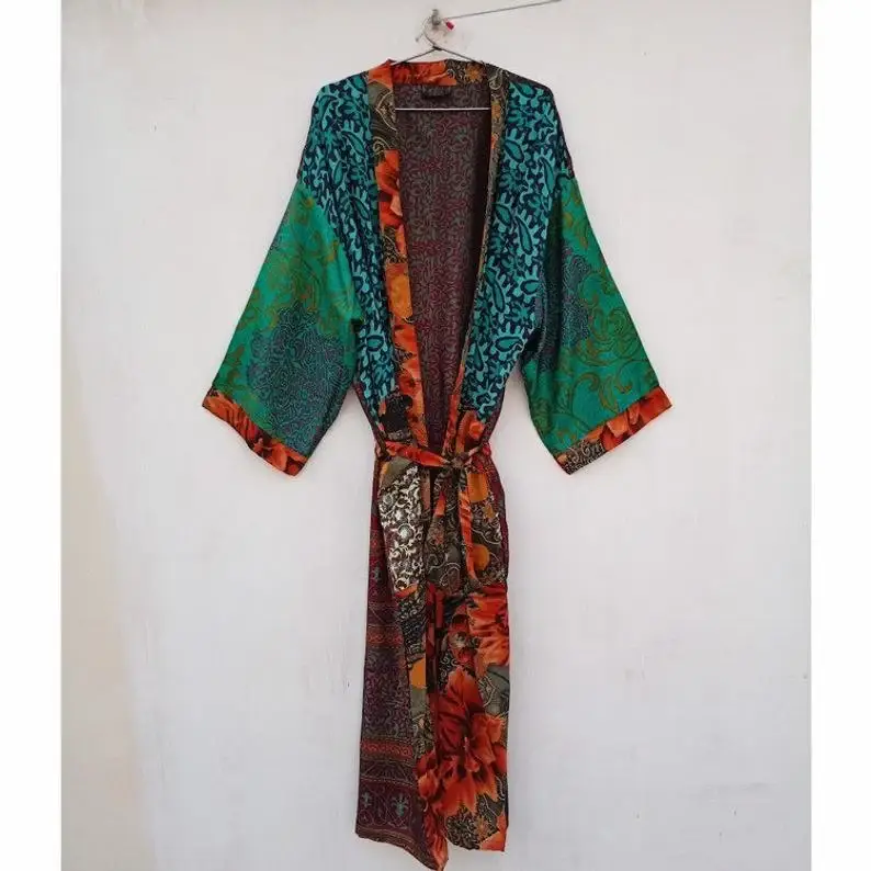 GYPSY STUDIO - Wholesale Robe - Women's - Silk Robes Vintage Recycle Silk Saree Patchwork Robes Silk 3