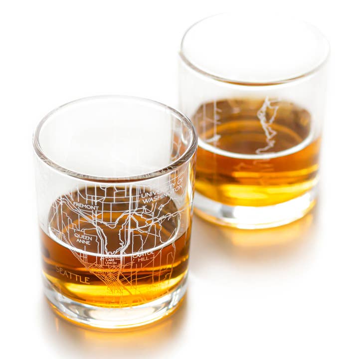 Seattle Whiskey Map Glass (Set of 2) for wholesale by RES|SCU
