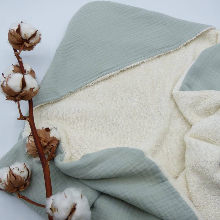 Tijala - Wholesale Hooded Towel - Kids & Baby - Raphaël bath cape in organic cotton - Water green