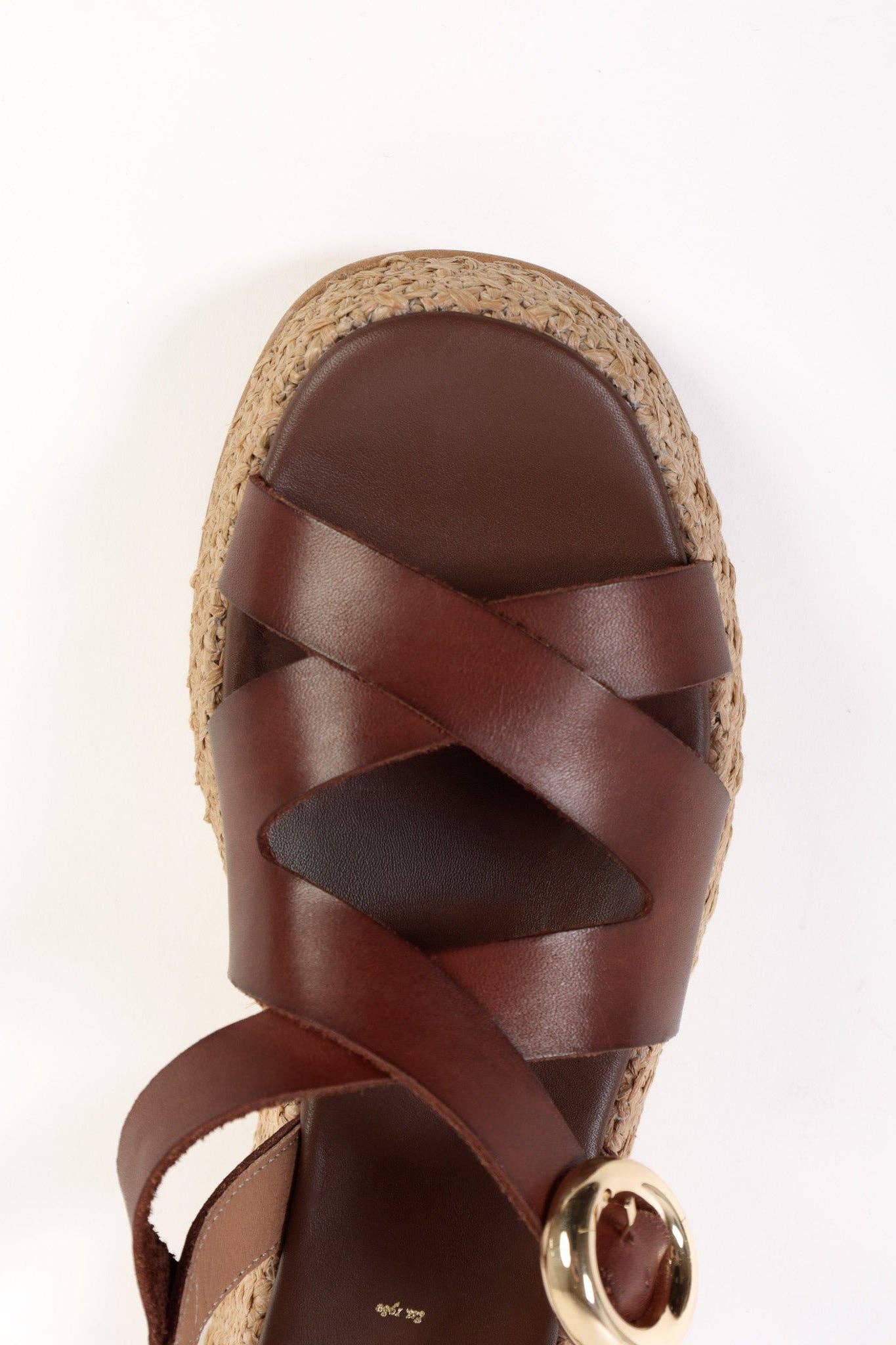 KMB Shoes - Wholesale Sandals - Women's - SAM CHOCOLATE - Crossover Leather Strap Platform Sandals1