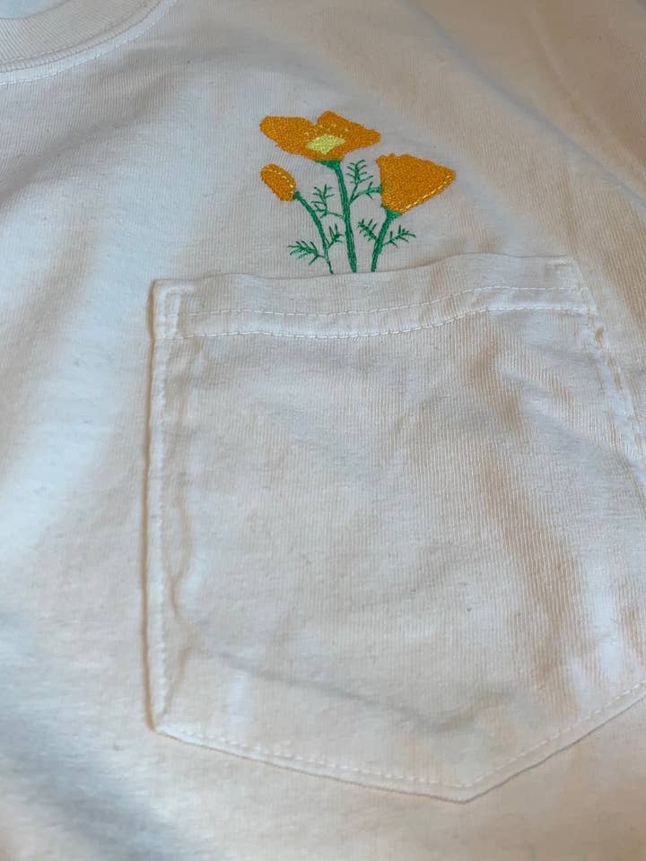 Animal Instincts - Wholesale T-Shirt - Unisex - California Poppy Embroidered Unisex Cotton Pocket Tee8