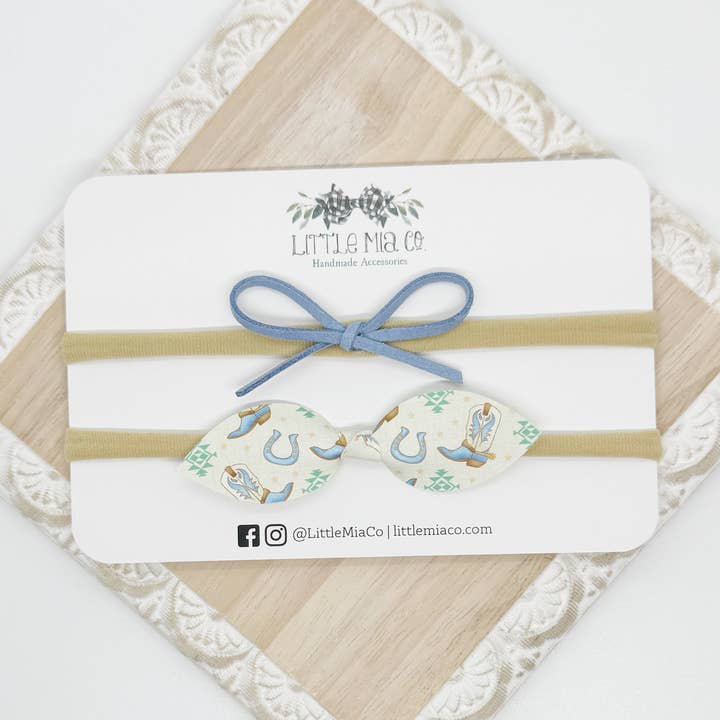 Blue Cowboy Headband Duo for wholesale by Little Mia Co.