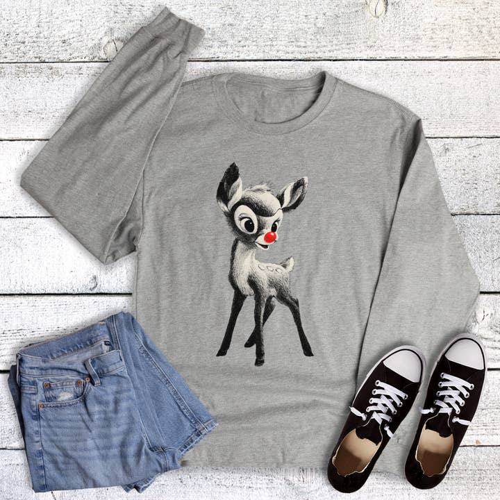 Camisola de Natal de Manga Comprida com Rena de Nariz Vermelho Rudolph por atacado de Dust and Roots