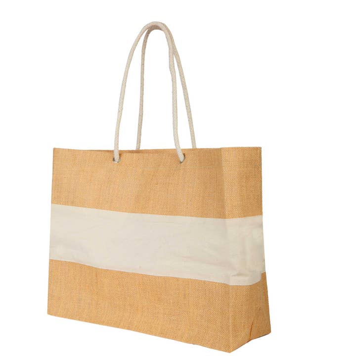 ecojutebags - Wholesale Grocery/shopping bag - Eco-Friendly Jute Tote with White Canvas Panel & Rope Handle4