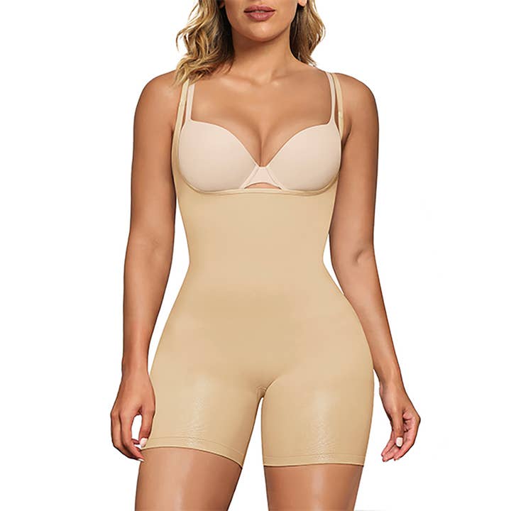 SHAPERX - Wholesale Shapewear - Women's - SHAPERX Women's Bodysuit Tummy Control Shapewear Open Bust Thigh Slimmer Seamless Body Shaper