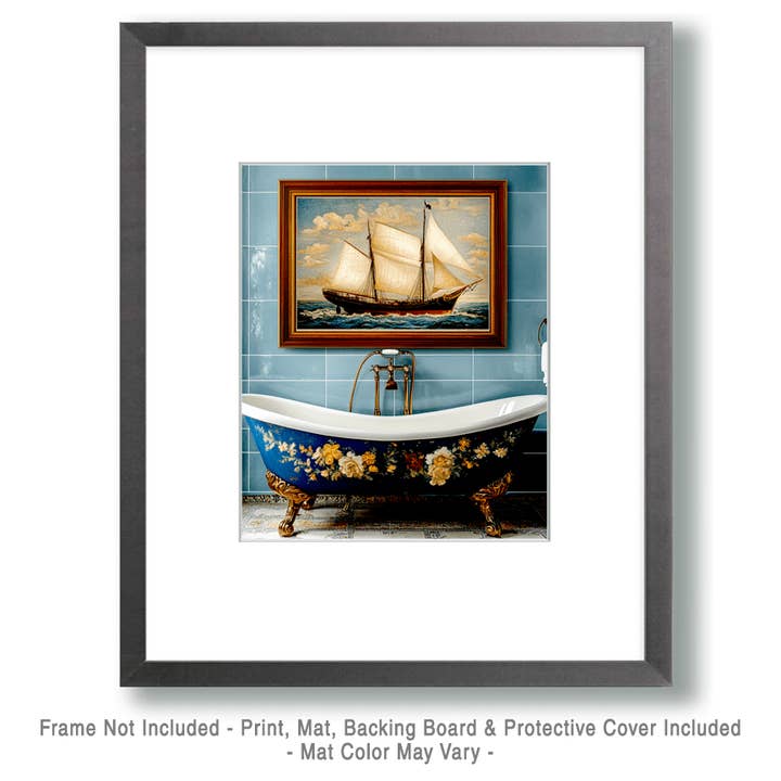 Mowbi - Wholesale Art Print - Bathtub and Ship Artwork - Bathroom Wall Art Prints – 8″x10″ Artwork for 11″x14″ Frame1
